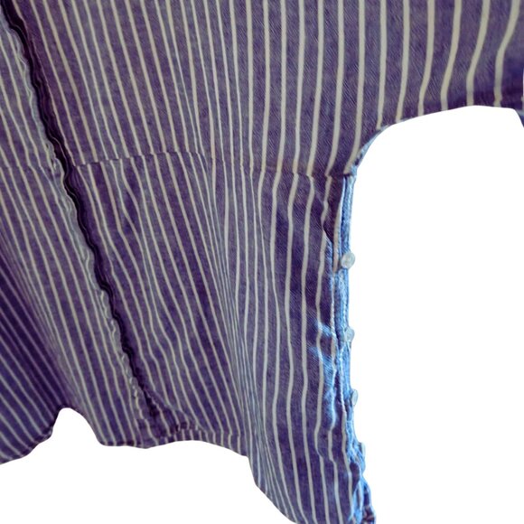 ZARA trf Collection Relaxed Linen/Cotton Blend Striped Blue White Tunic Shirt - Picture 8 of 14